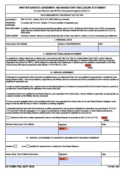 DA Form 7783 form preview
