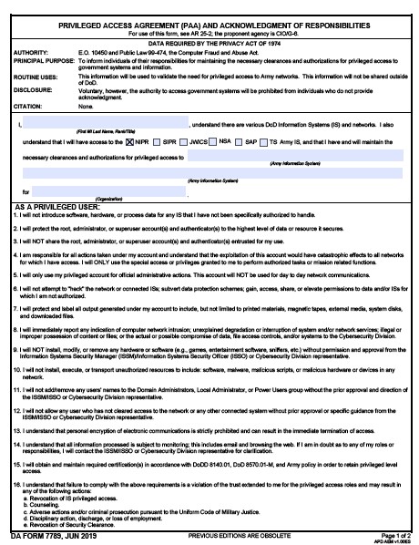 DA Form 7789 form preview