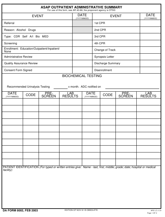 DA Form 8002 form preview