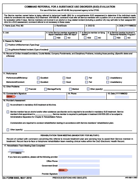 DA Form 8003 form preview