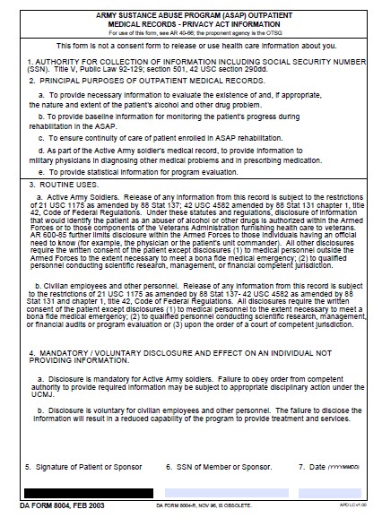 DA Form 8004 form preview
