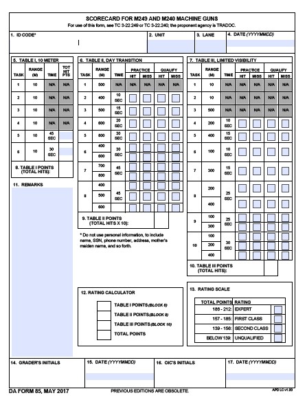DA Form 85 form preview