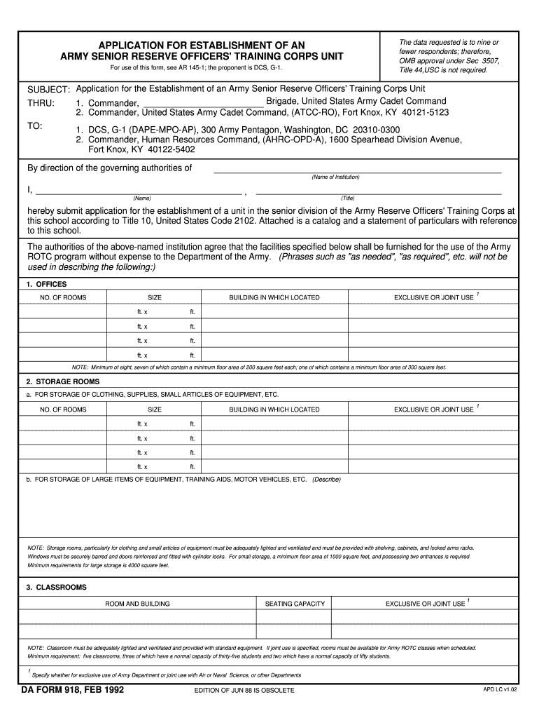 DA Form 918 form preview
