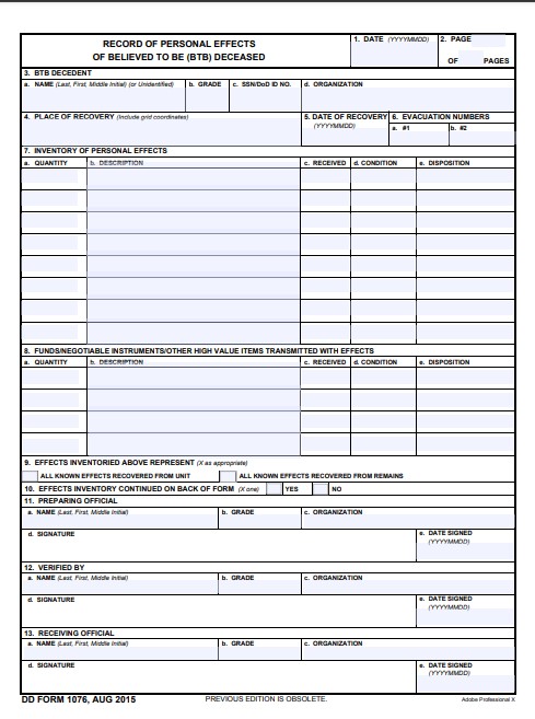 DD Form 1076 form preview
