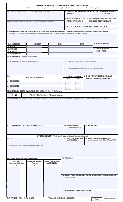 DD Form 1085 form preview