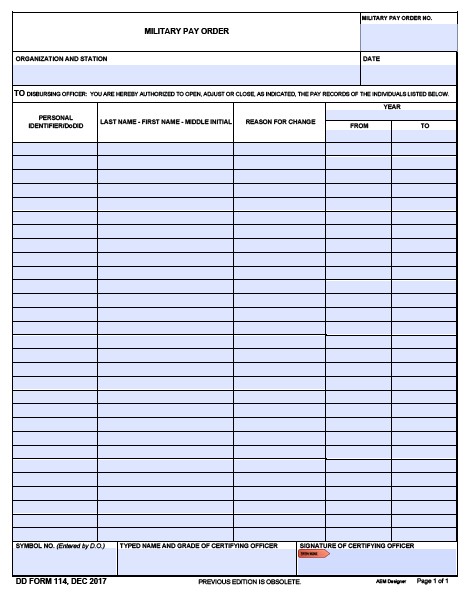 DD Form 114 form preview