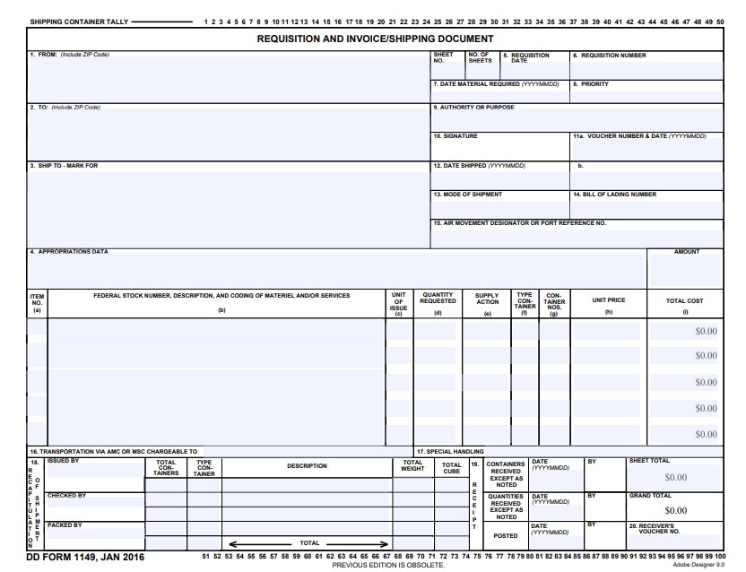 DD Form 1149 form preview