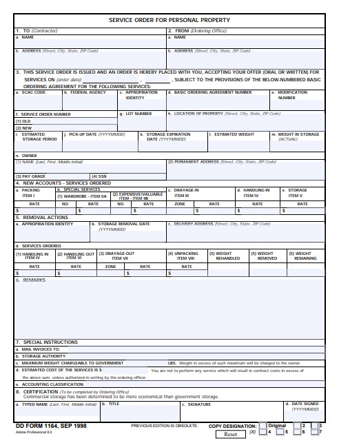 DD Form 1164 form preview