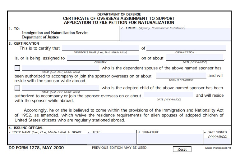 DD Form 1278 form preview