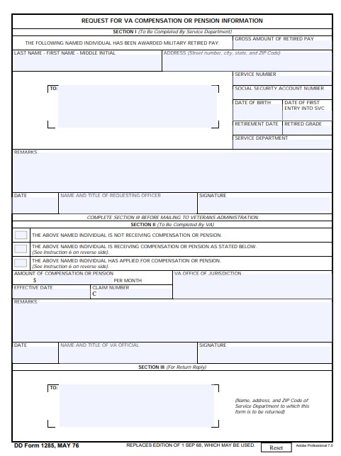 DD Form 1285 form preview