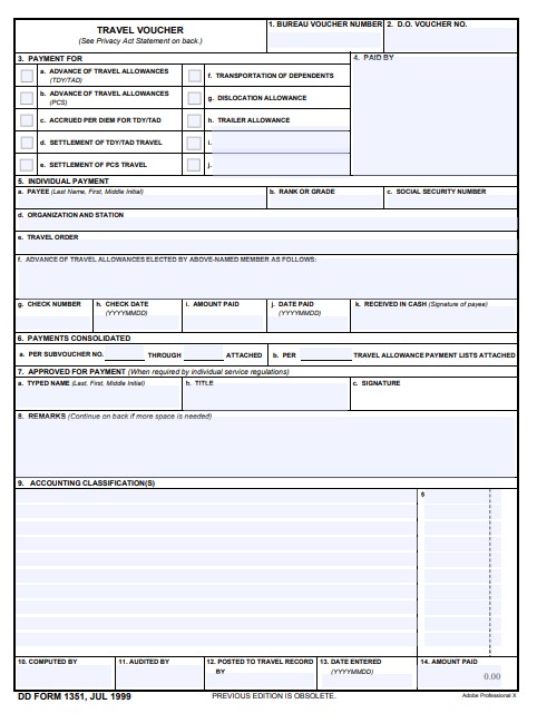 DD Form 1351 form preview