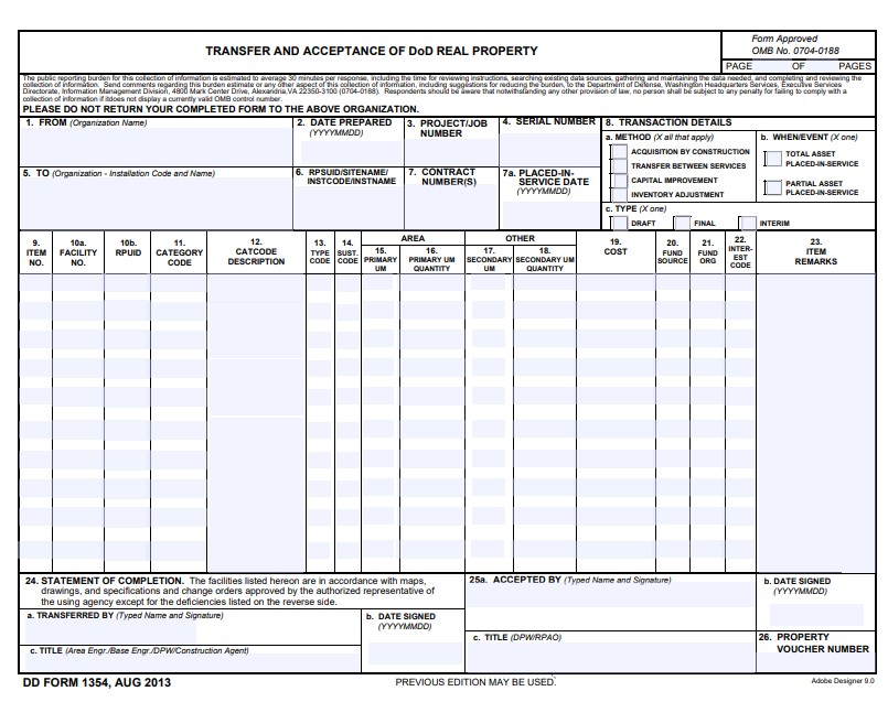 DD Form 1354 form preview