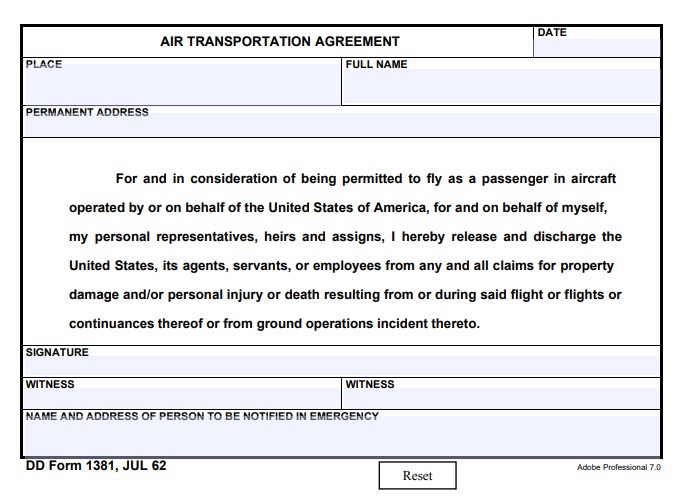 DD Form 1381 form preview