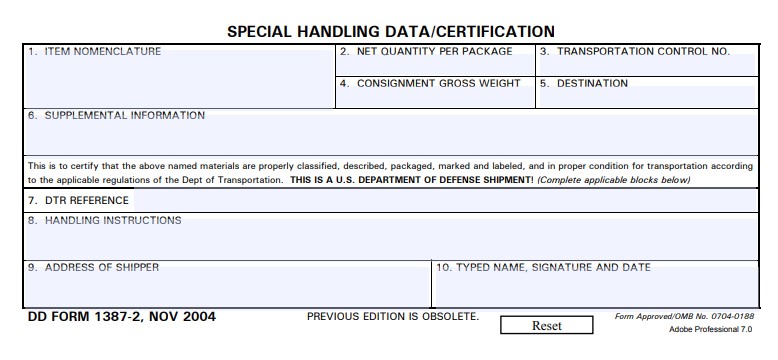 DD Form 1387-2 form preview