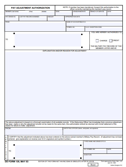 DD Form 139 form preview