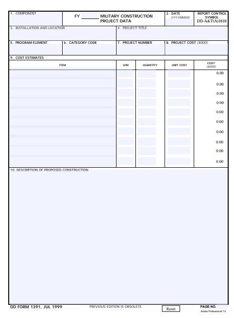 DD Form 1391 form preview