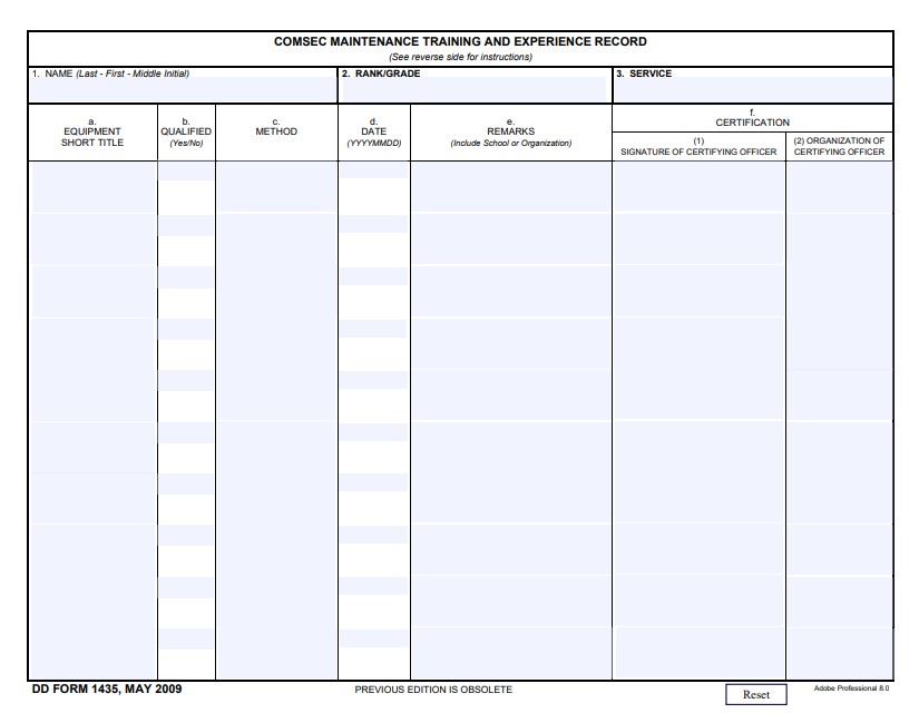 DD Form 1435 form preview