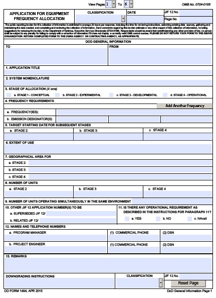 DD Form 1494 form preview