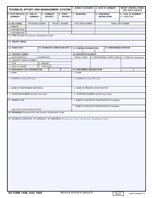 DD Form 1498 form preview