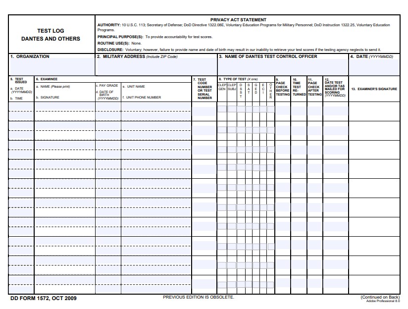 DD Form 1572 form preview