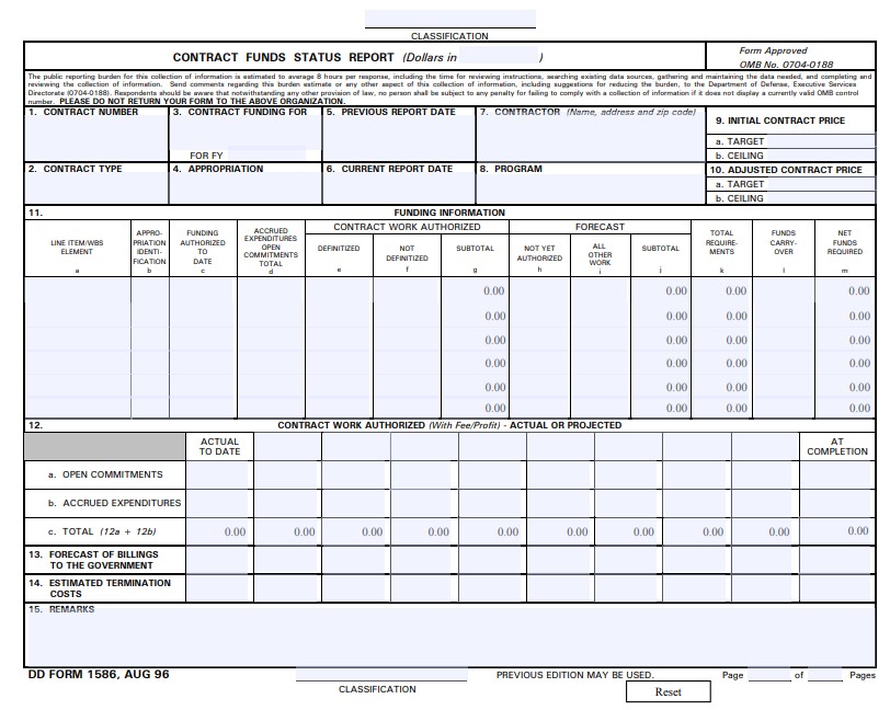 DD Form 1586 form preview