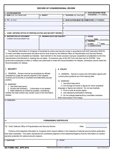DD Form 1587 form preview