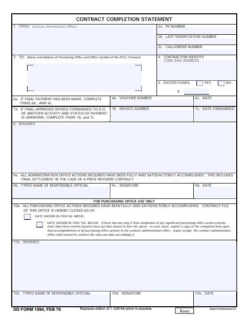 DD Form 1594 form preview