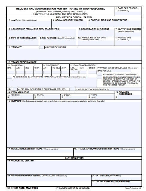DD Form 1610 form preview