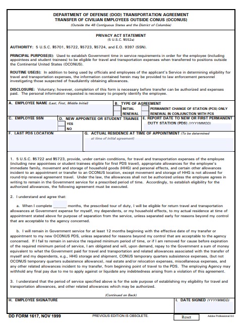 DD Form 1617 form preview