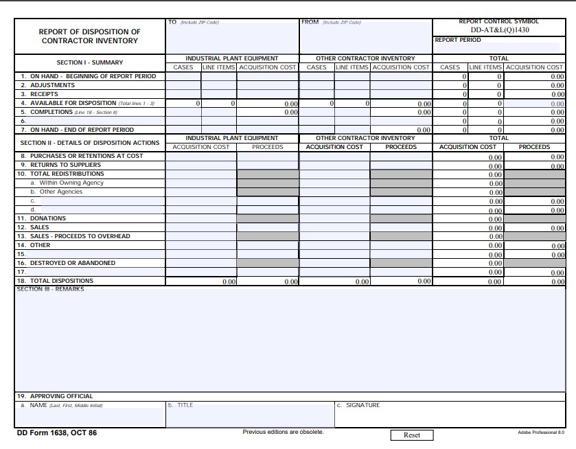DD Form 1638 form preview