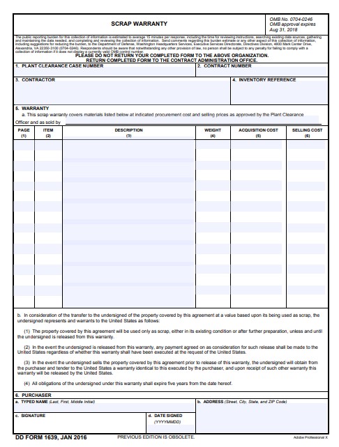 DD Form 1639 form preview