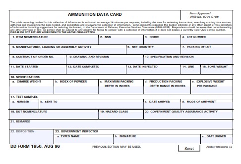 DD Form 1650 form preview