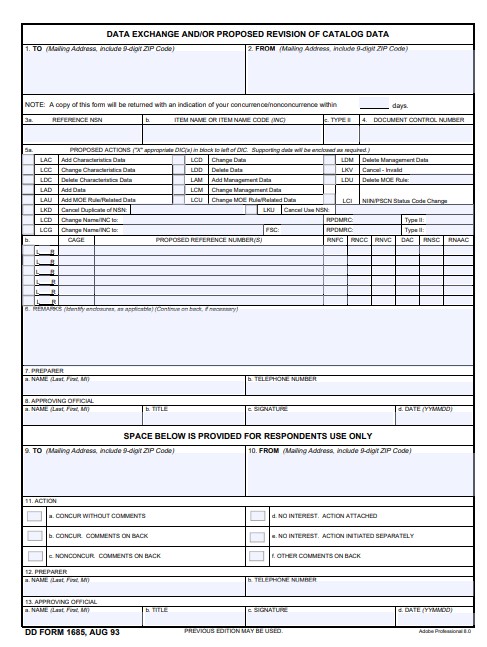 DD Form 1685 form preview
