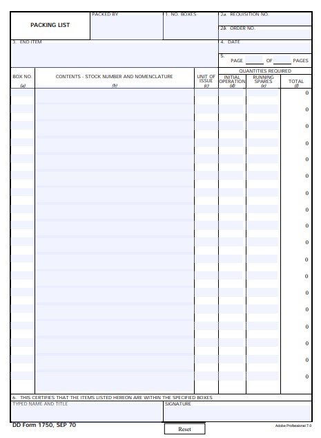 DD Form 1750 form preview