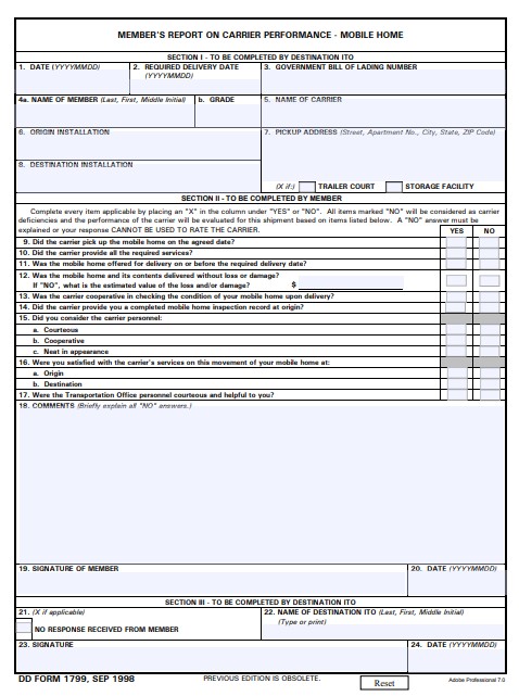 DD Form 1799 form preview