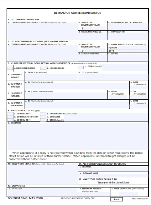 DD Form 1843 form preview