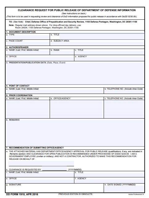 DD Form 1910 form preview