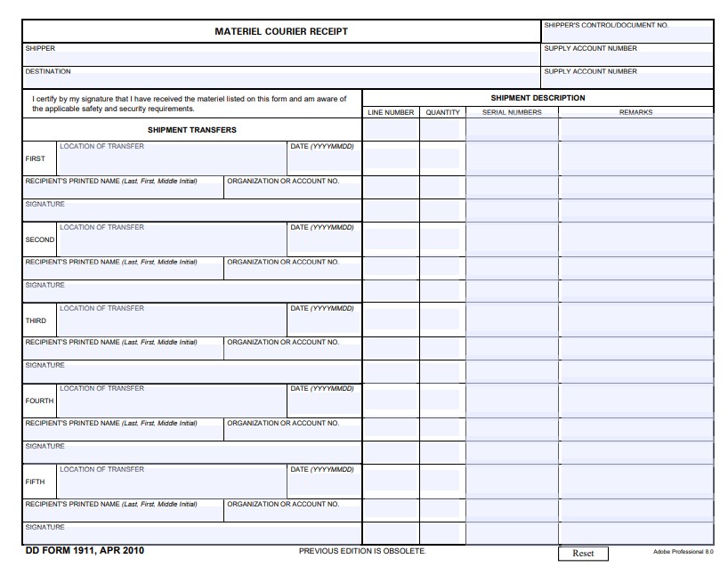 DD Form 1911 form preview