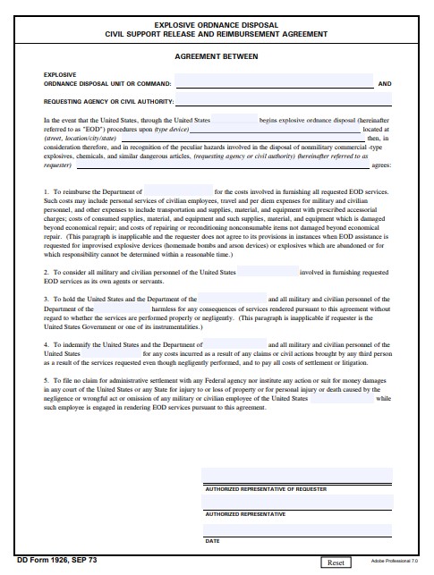 DD Form 1926 form preview