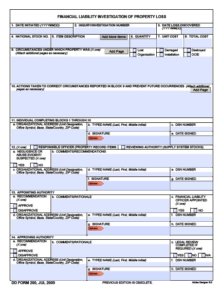 DD Form 200 form preview