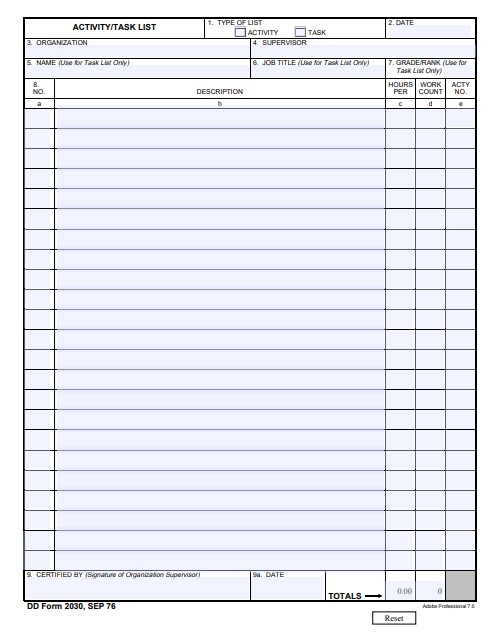 DD Form 2030 form preview