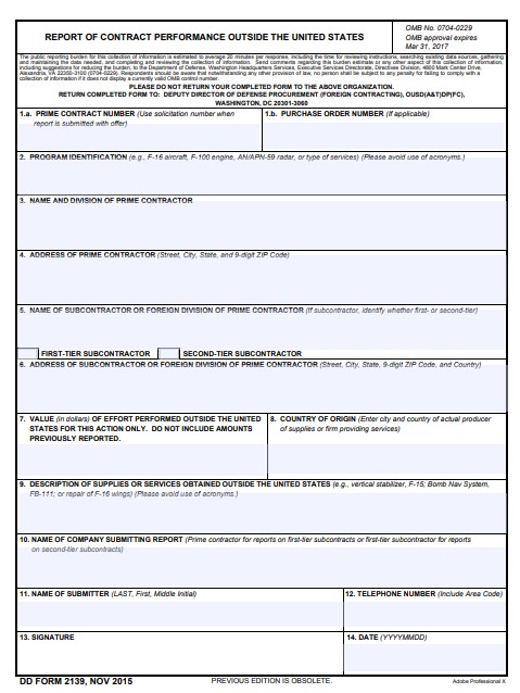 DD Form 2139 form preview