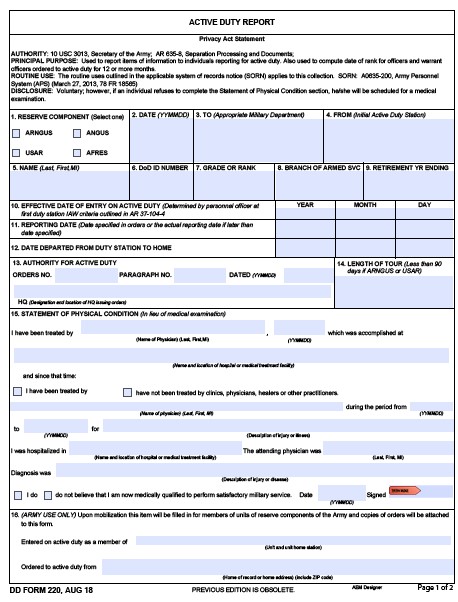 DD Form 220 form preview