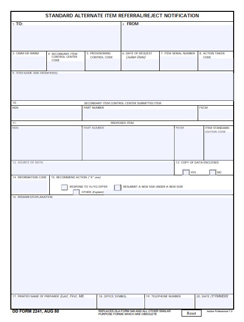 DD Form 2241 form preview