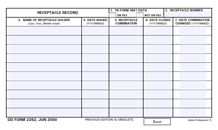 DD Form 2262 form preview