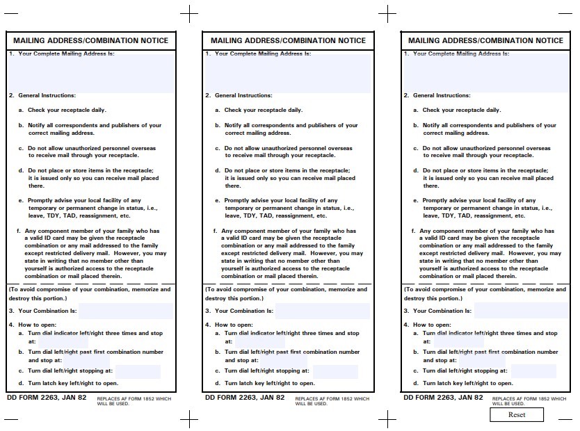 DD Form 2263 form preview