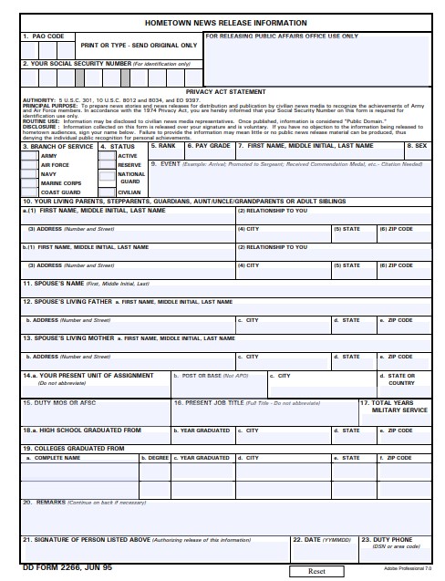 DD Form 2266 form preview