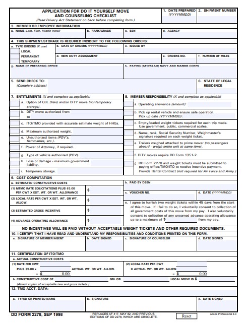 DD Form 2278 form preview