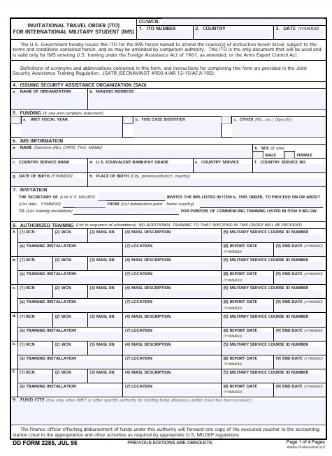 DD Form 2285 form preview