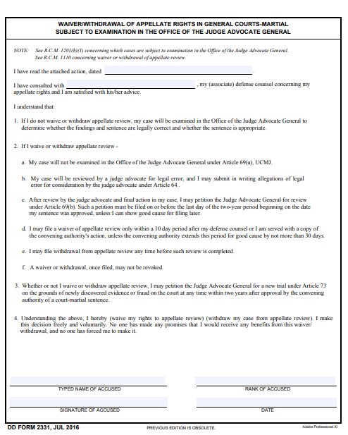 DD Form 2331 form preview